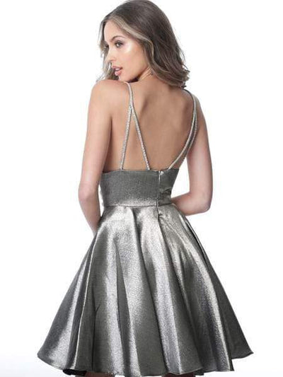 Jovani - JVN3782 Metallic Plunging V-Neck Dress Special Occasion Dress