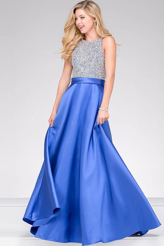 Jovani - Embellished Bodice A line Prom Dress JVN49432 in Blue