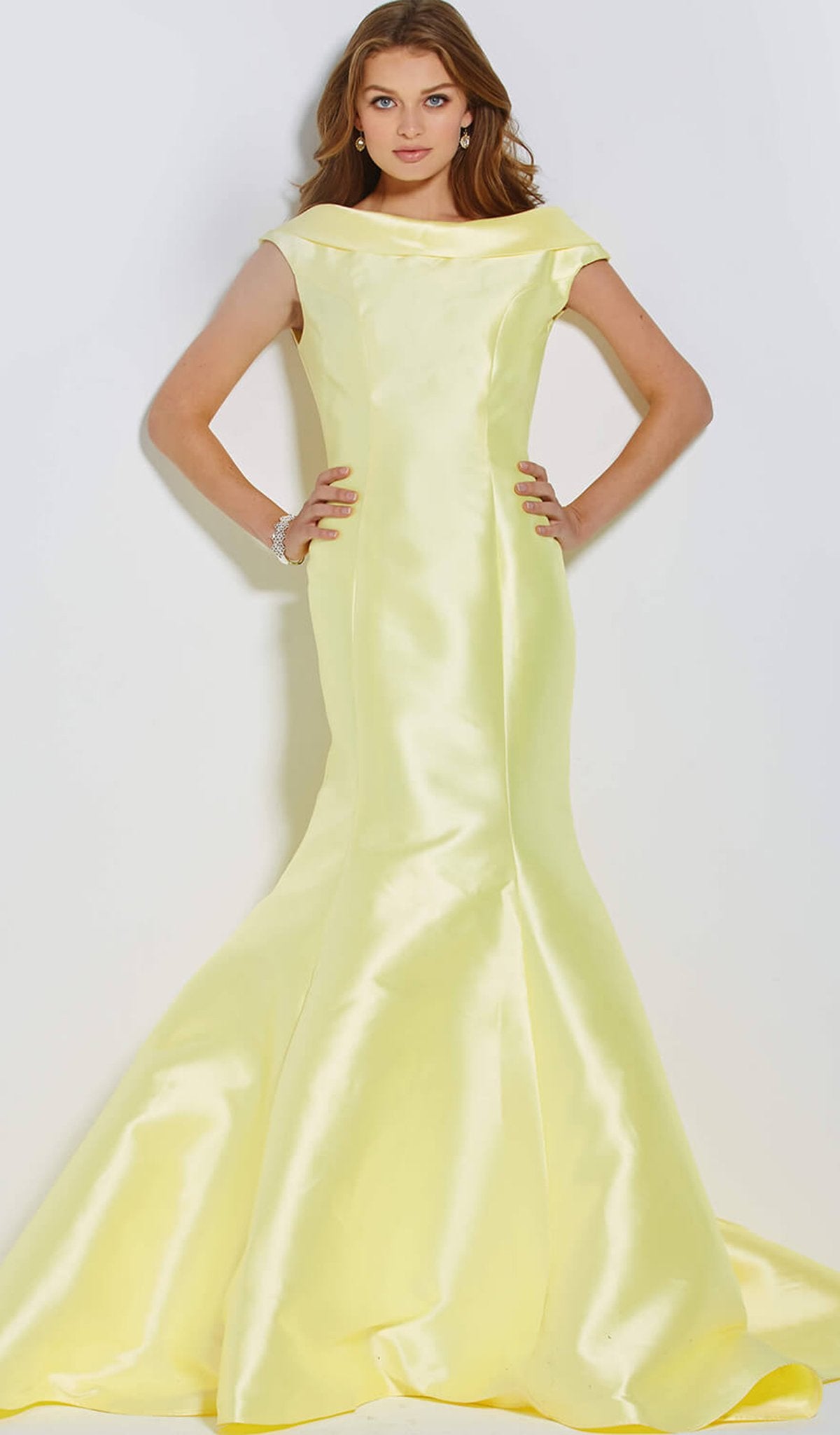 Jovani - JVN60173 Cap Sleeve Bateau Mikado Mermaid Dress In Yellow