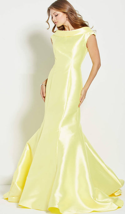 Jovani - JVN60173 Cap Sleeve Bateau Mikado Mermaid Dress In Yellow