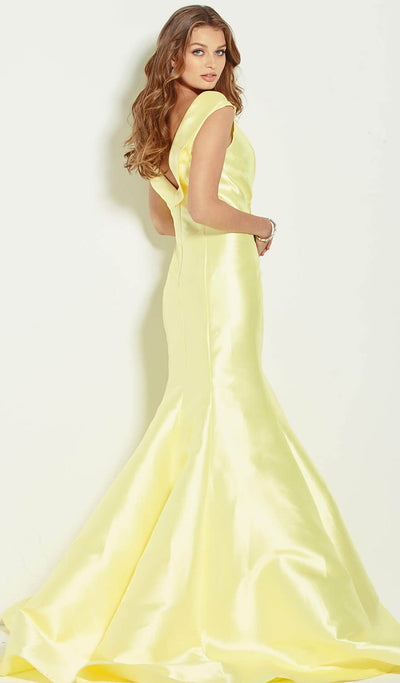 Jovani - JVN60173 Cap Sleeve Bateau Mikado Mermaid Dress In Yellow