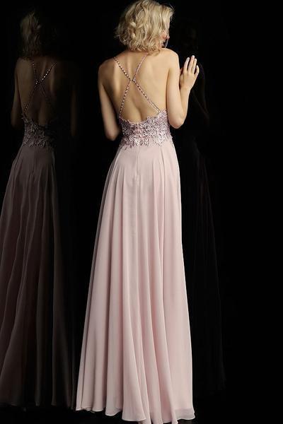 Jovani - Embroidered Plunging V-neck Evening Gown JVN65900 In Purple