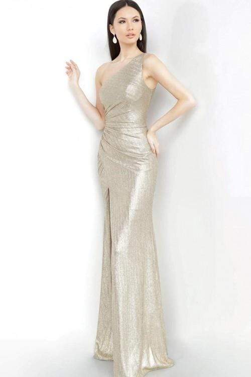 Jovani - JVN4734SC One Shoulder High Slit Metallic Evening Gown