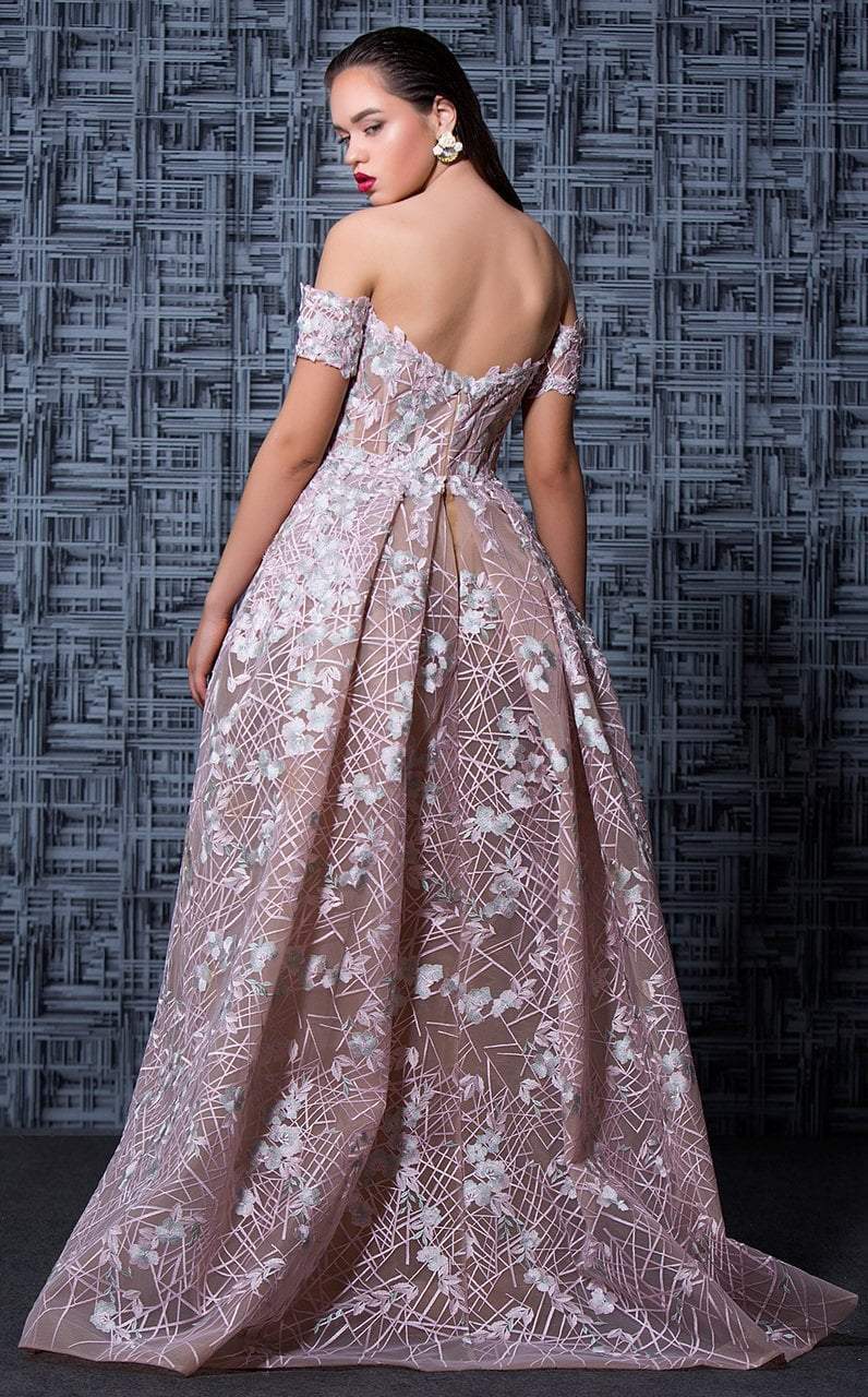 MNM Couture - K3567 Embroidered Off-Shoulder Pleated Ballgown in Pink