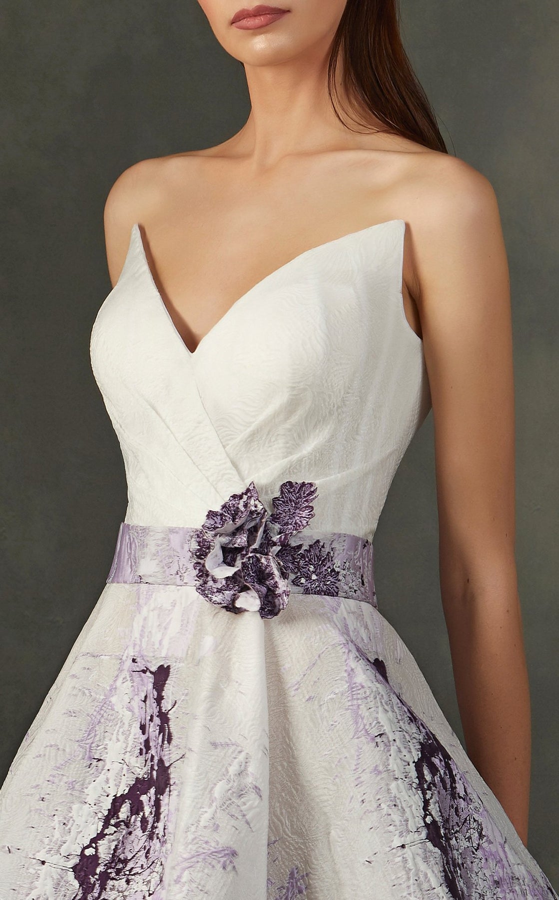 MNM COUTURE - K3709 Strapless Embroidered V-neck A-line Dress In Purple