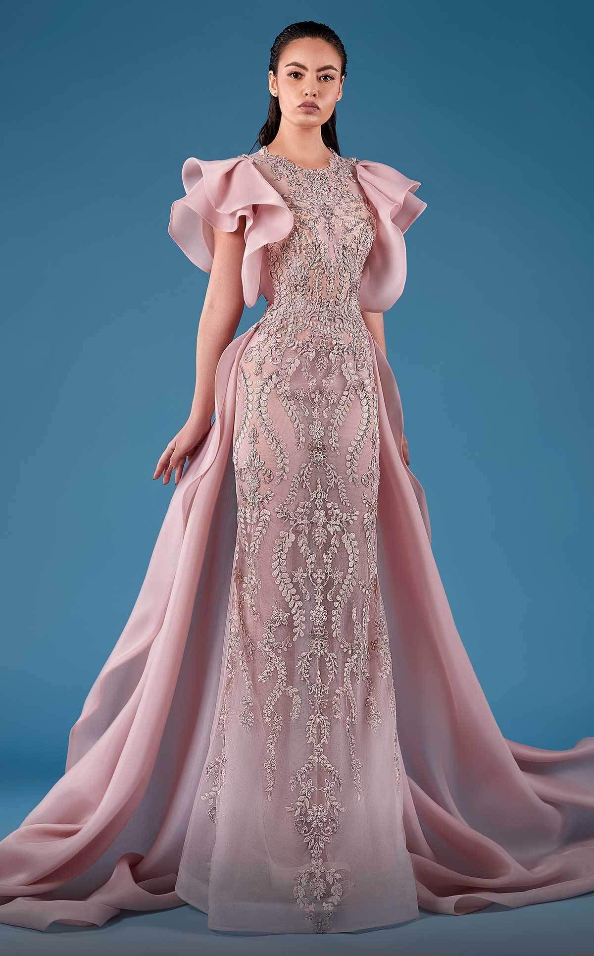 MNM COUTURE - K3754 Embroidered Jewel Neck Sheath Dress In Pink