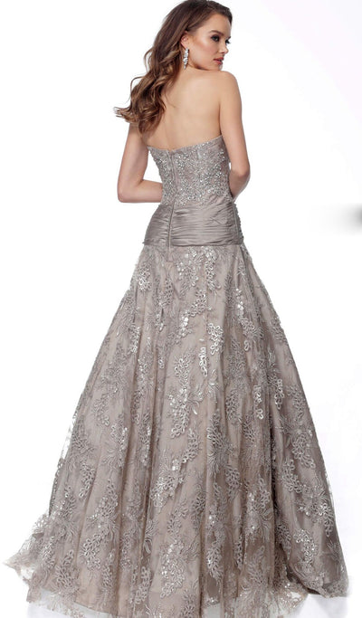 Jovani - 62832 Strapless Embroidered A-line Gown In Gray