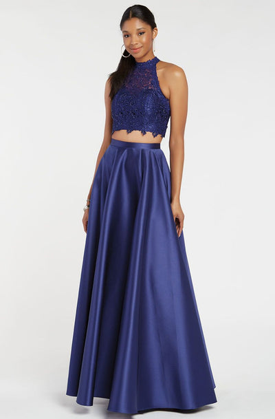 Alyce Paris - 60329 Flowy Two Piece Mikado Lace Prom Gown In Purple and Blue