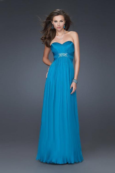 La Femme - Stylish Strapless A-line Dress with Glittering Adornment 15951 In Blue