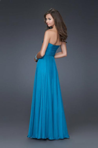La Femme - Stylish Strapless A-line Dress with Glittering Adornment 15951 In Blue
