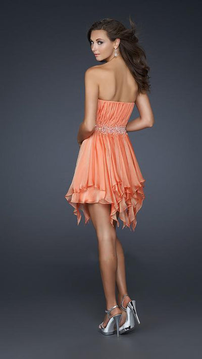 La Femme - Pleated Sweetheart Beaded Chiffon A-line Dress 17544 in Orange