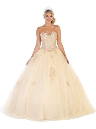 May Queen - Strapless Scalloped Appliqued Ballgown LK107 In Neutral