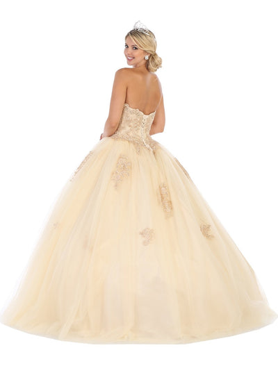 May Queen - Strapless Scalloped Appliqued Ballgown LK107 In Neutral