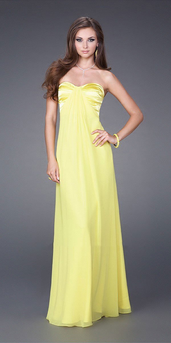 La Femme - Strapless Sweetheart Long Dress 14589 In Yellow
