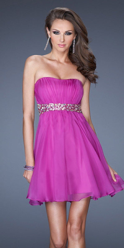 La Femme - Ruched Strapless A-line Cocktail Dress 19460 In Purple