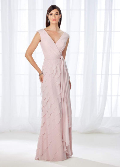 Cameron Blake - 118668 Cap Sleeve Wrap Tie Scalloped Evening Gown In Pink