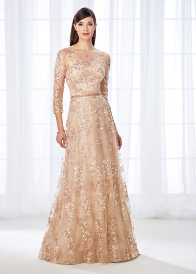 Mon Cheri Cameron Blake Quarter-Length Sleeve A-line Gown 118682 - 1 pc Champagne In Size 16 Available in Champagne