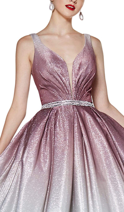 Cinderella Divine - CB0041 Ombre Glitter Deep V-neck Ballgown Special Occasion Dress