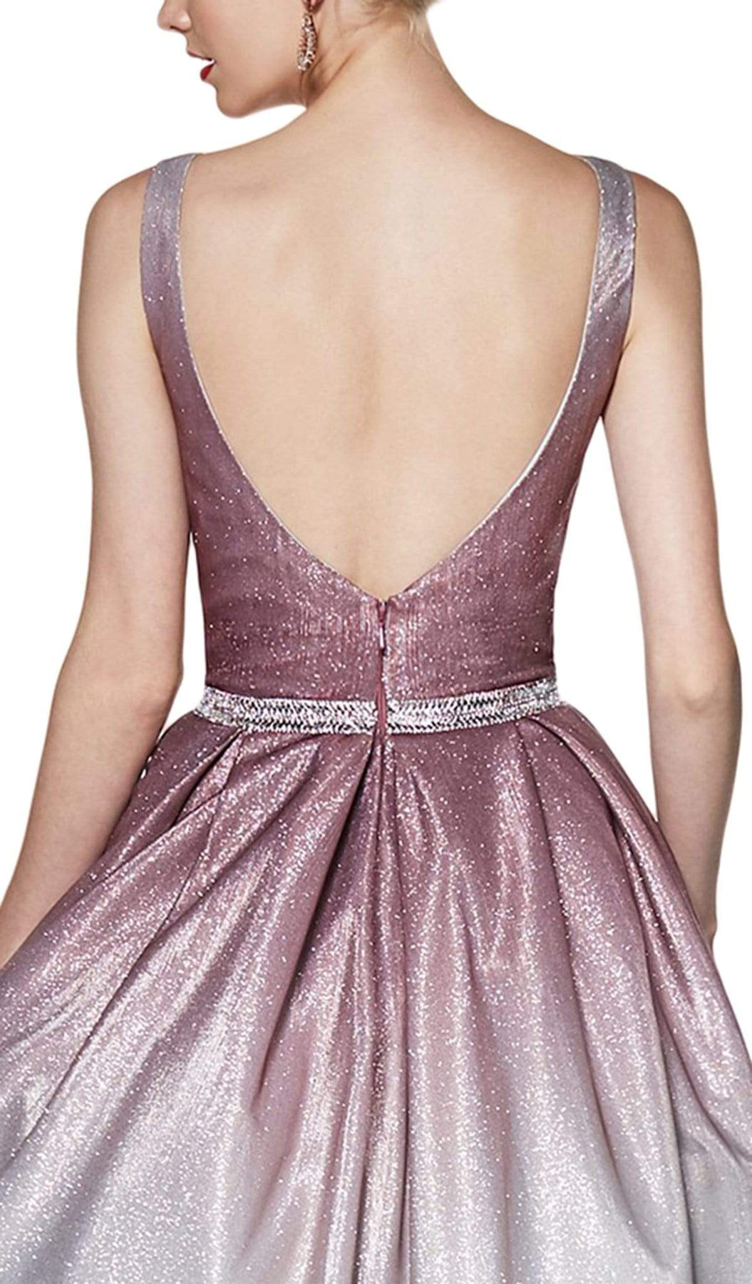 Cinderella Divine - CB0041 Ombre Glitter Deep V-neck Ballgown In Red and Silver