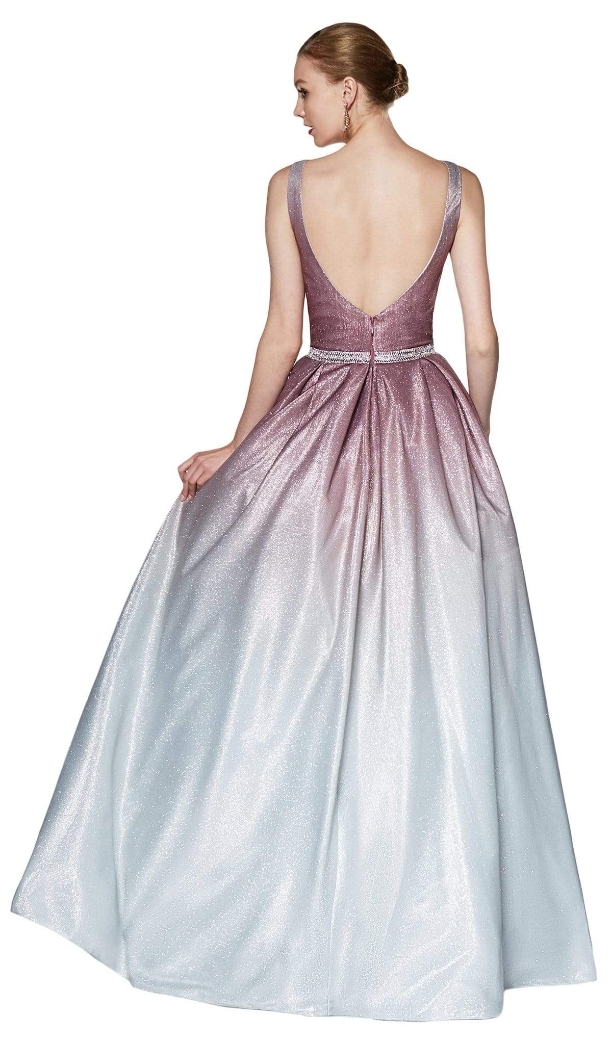 Cinderella Divine - CB0041 Ombre Glitter Deep V-neck Ballgown Special Occasion Dress