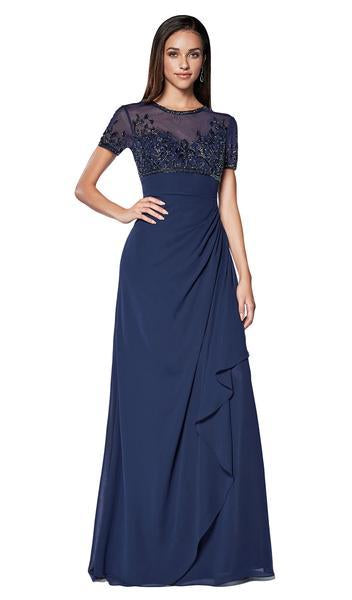 Cinderella Divine - J0295 Vine Embroidered Jewel Dress In Blue