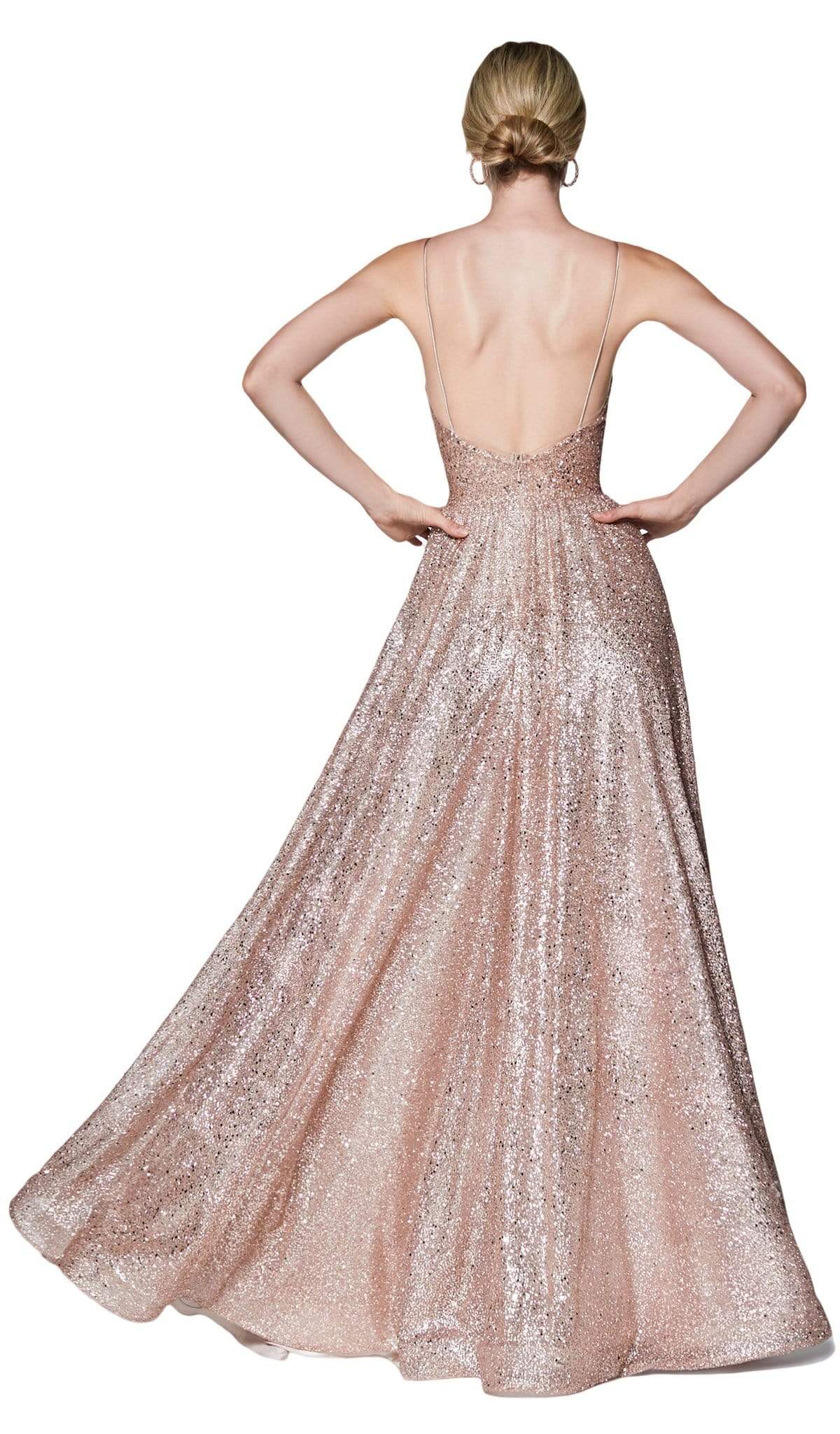 Cinderella Divine - CJ510 Ruched Bodice High Slit Glitter Gown Prom Dresses