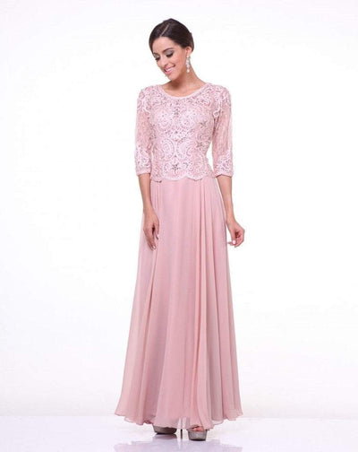 Cinderella Divine  Quarter Sleeve Laced Bodice A-Line Long Formal Dress - 1 pc Blush In Size XL Available In Pink
