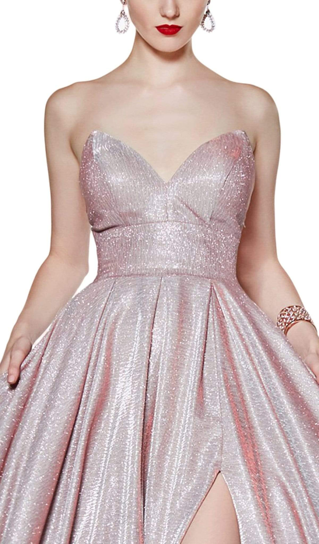 Cinderella Divine - CJ522 Glitter Sweetheart Ballgown With Slit Special Occasion Dress