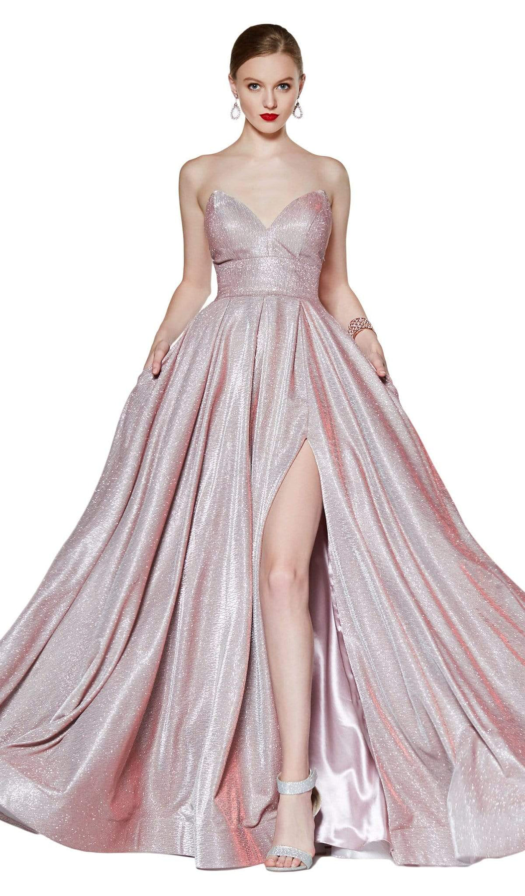 Cinderella Divine - CJ522 Glitter Sweetheart Ballgown With Slit Special Occasion Dress 4 / Blush