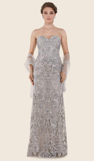 Rina Di Montella - RD2624 Embroidered Strapless Fitted Evening Gown Special Occasion Dress 4 / Platinum