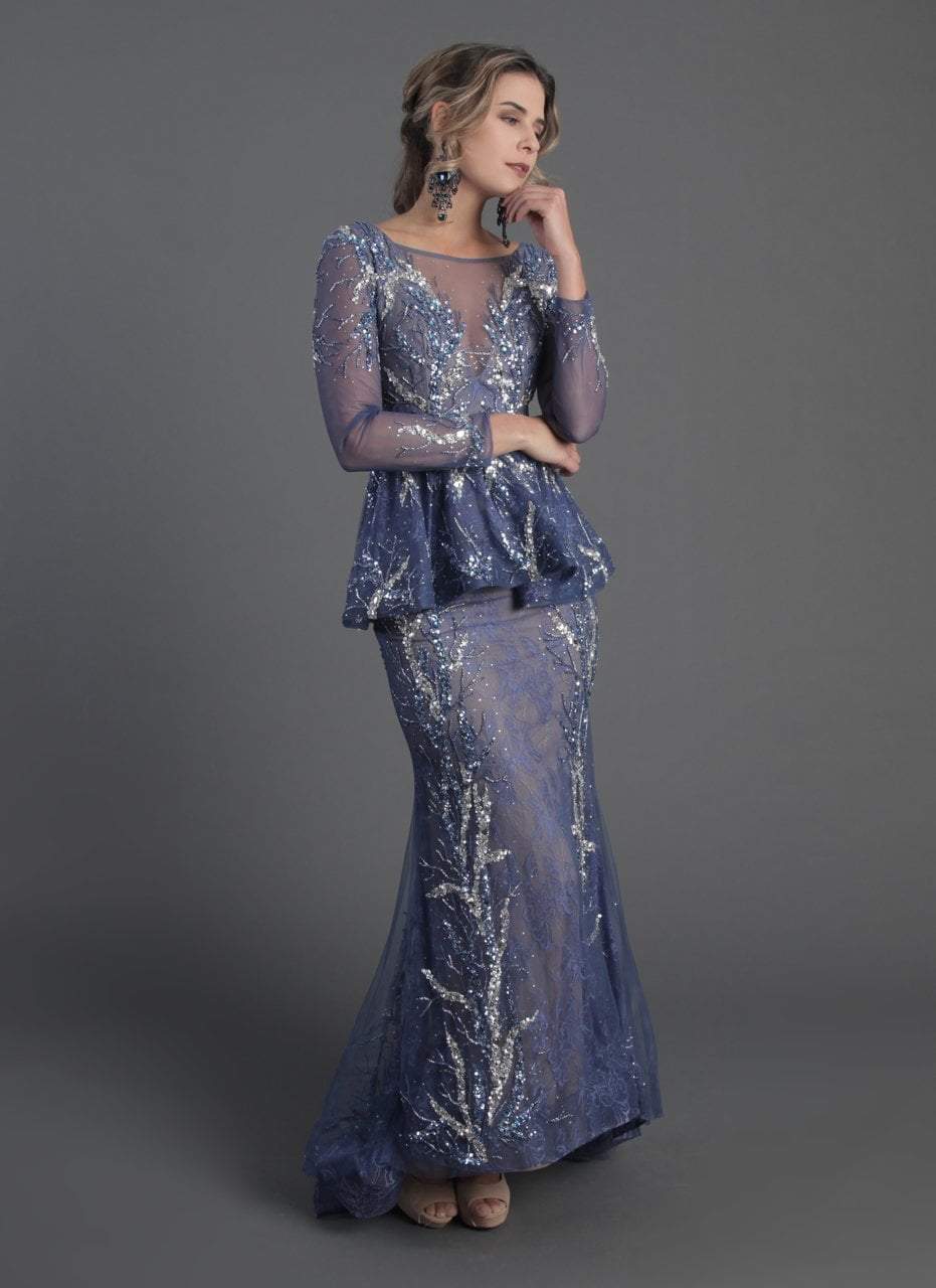 Embellished Lace Mermaid Gown M0018 in Blue