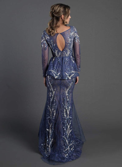 Embellished Lace Mermaid Gown M0018 in Blue