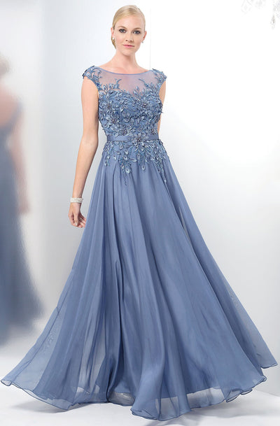 Colors Dress - Romantic Lace Illusion Evening Gown M116 in Blue