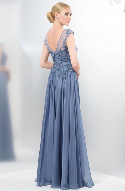 Colors Dress - Romantic Lace Illusion Evening Gown M116 in Blue