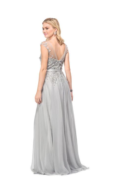 Marsoni by Colors - M116 Romantic Lace Illusion Evening Gown in Silver
