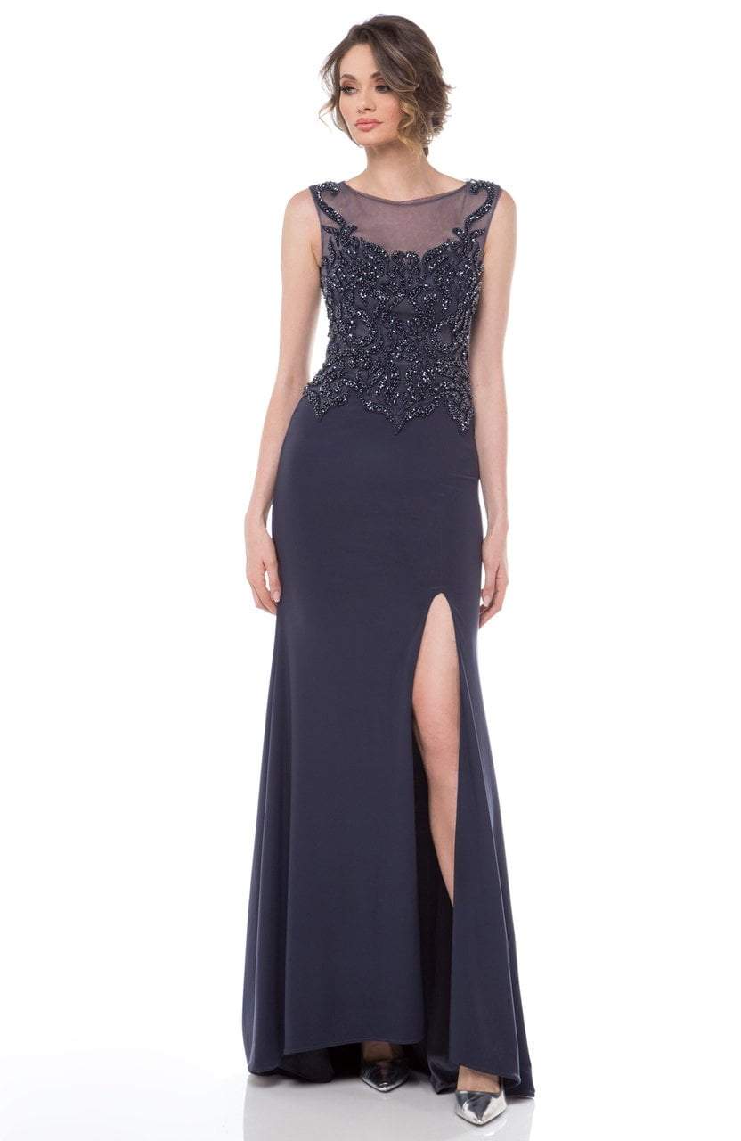 Marsoni by Colors Beaded Baroque Illusion Gown M155 in Charcoal Grey