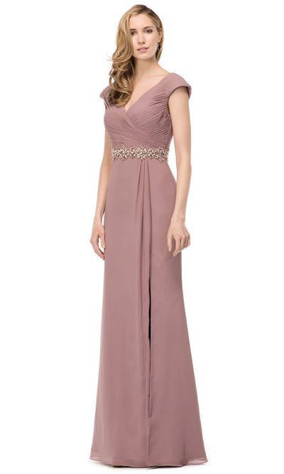 Marsoni by Colors - M169SC V Neck Flowy Formal Dress In Taupe