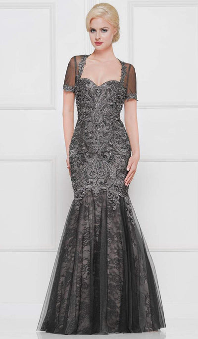 Marsoni by Colors - M259 Embroidered Sweetheart Trumpet Gown In Gray and Black
