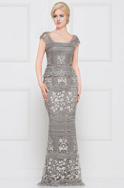 Marsoni By Colors - Lace Square Neck Trumpet Evening Gown M264 In Gray