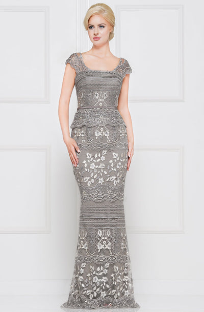 Marsoni By Colors - M264 Lace Square Neck Trumpet Dress In Gray