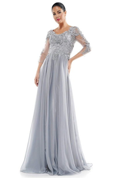 Marsoni by Colors - M281 Embroidered Scoop Neck Chiffon A-line Dress Mother of the Bride Dresses 6 / Silver