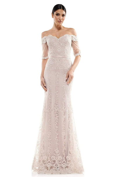 Marsoni by Colors - M282 Embroidered Off-Shoulder Trumpet Dress Mother of the Bride Dresses 4 / Dark Mauve