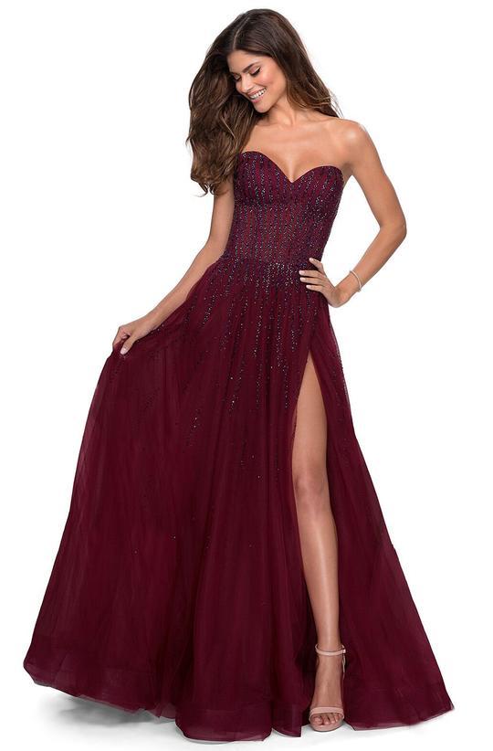 La Femme - Beaded Sweetheart A-line Evening Dress 28603 In Purple