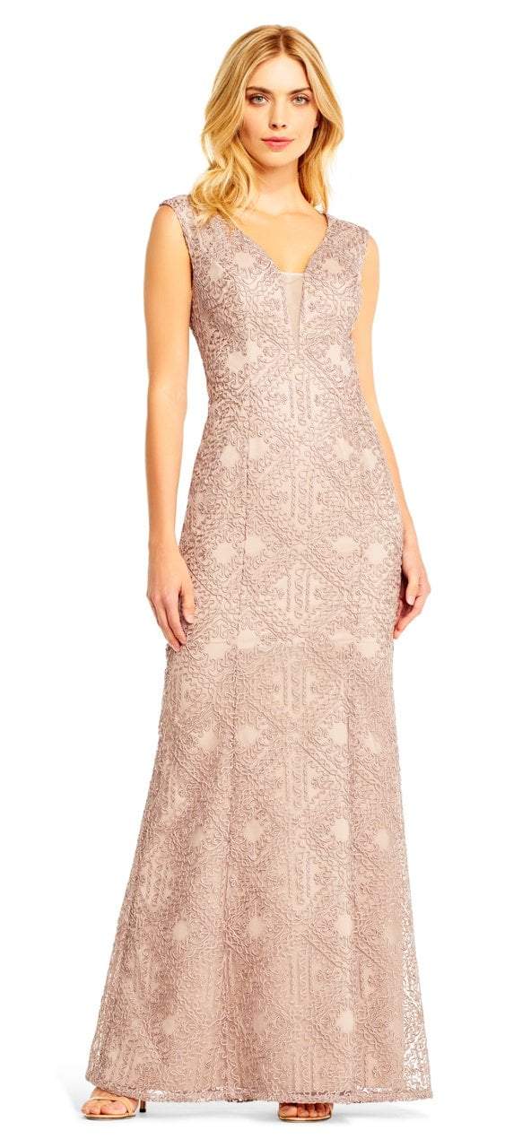 Aidan Mattox - MD1E201403 Sleeveless Soutache Embroidered Gown in Pink