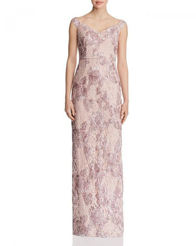 Aidan Mattox - MD1E203451 Embroidered Lace Off-Shoulder Column Dress In Pink