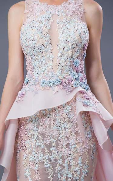 MNM COUTURE - K3658 Embellished Jewel Trumpet Dress With Overskirt In Pink