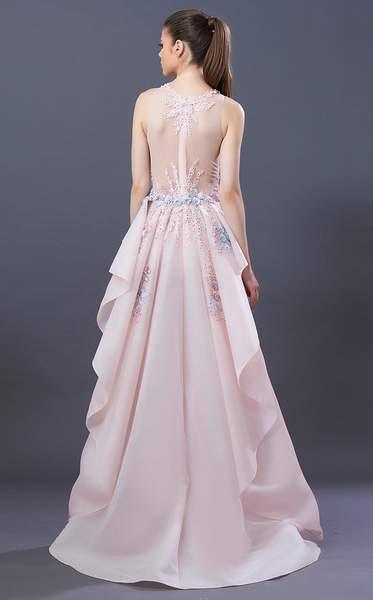 MNM COUTURE - K3658 Embellished Jewel Trumpet Dress With Overskirt In Pink
