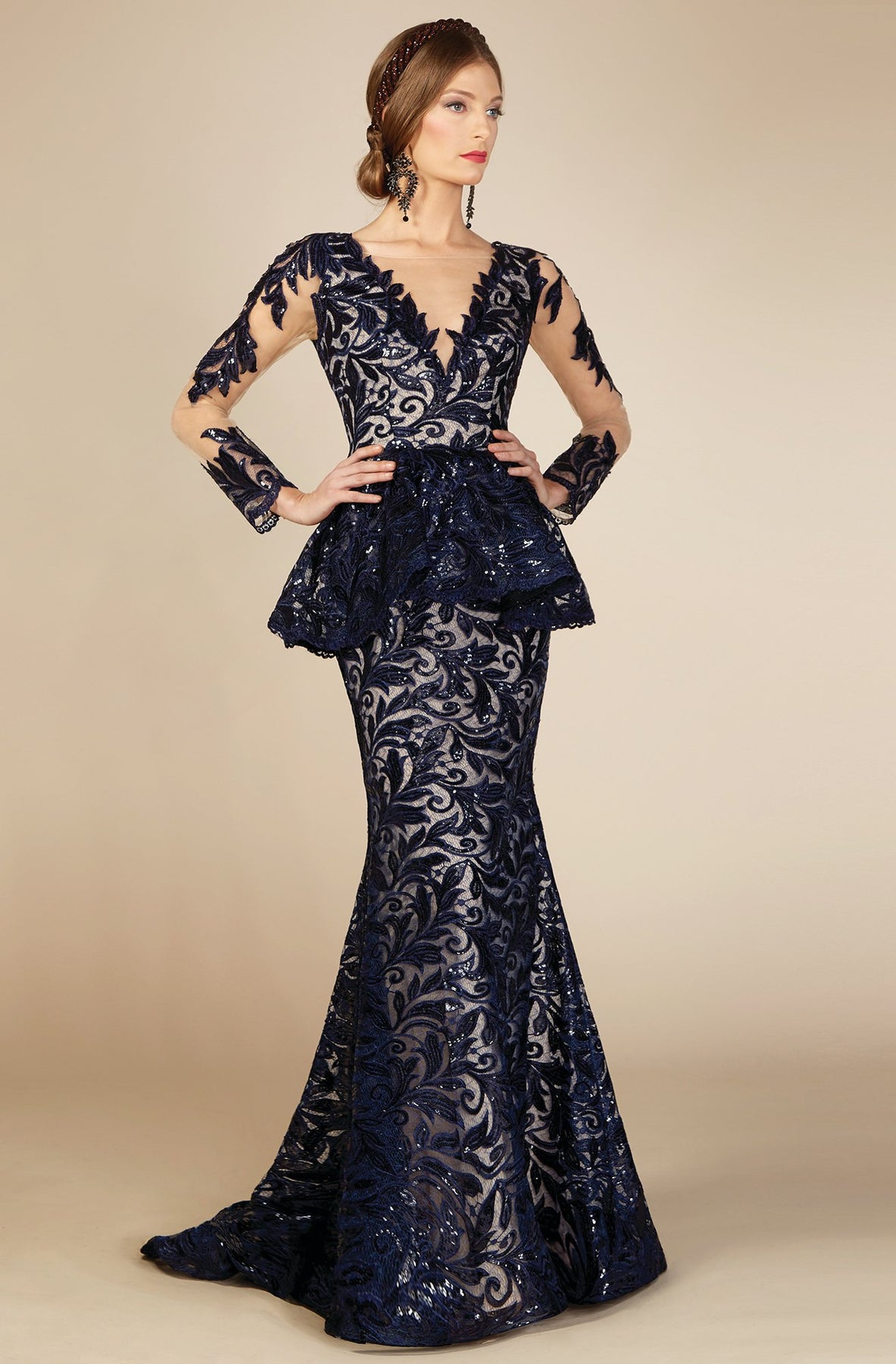 MNM Couture - Lace Applique Embellished Mermaid Gown M0001 In Blue