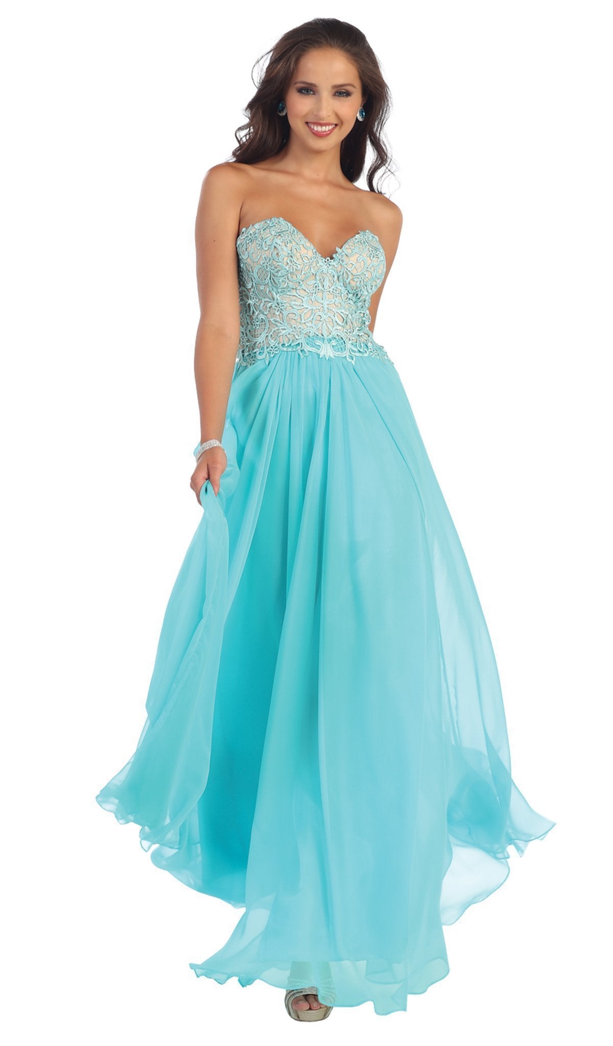 May Queen - MQ1201 Glistening Strapless Prom Dress with Long Tulle Skirt in Blue