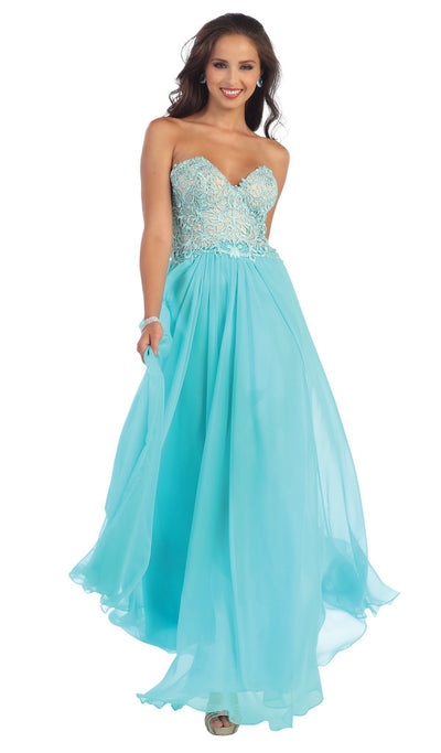 May Queen - MQ1201 Glistening Strapless Prom Dress with Long Tulle Skirt in Blue